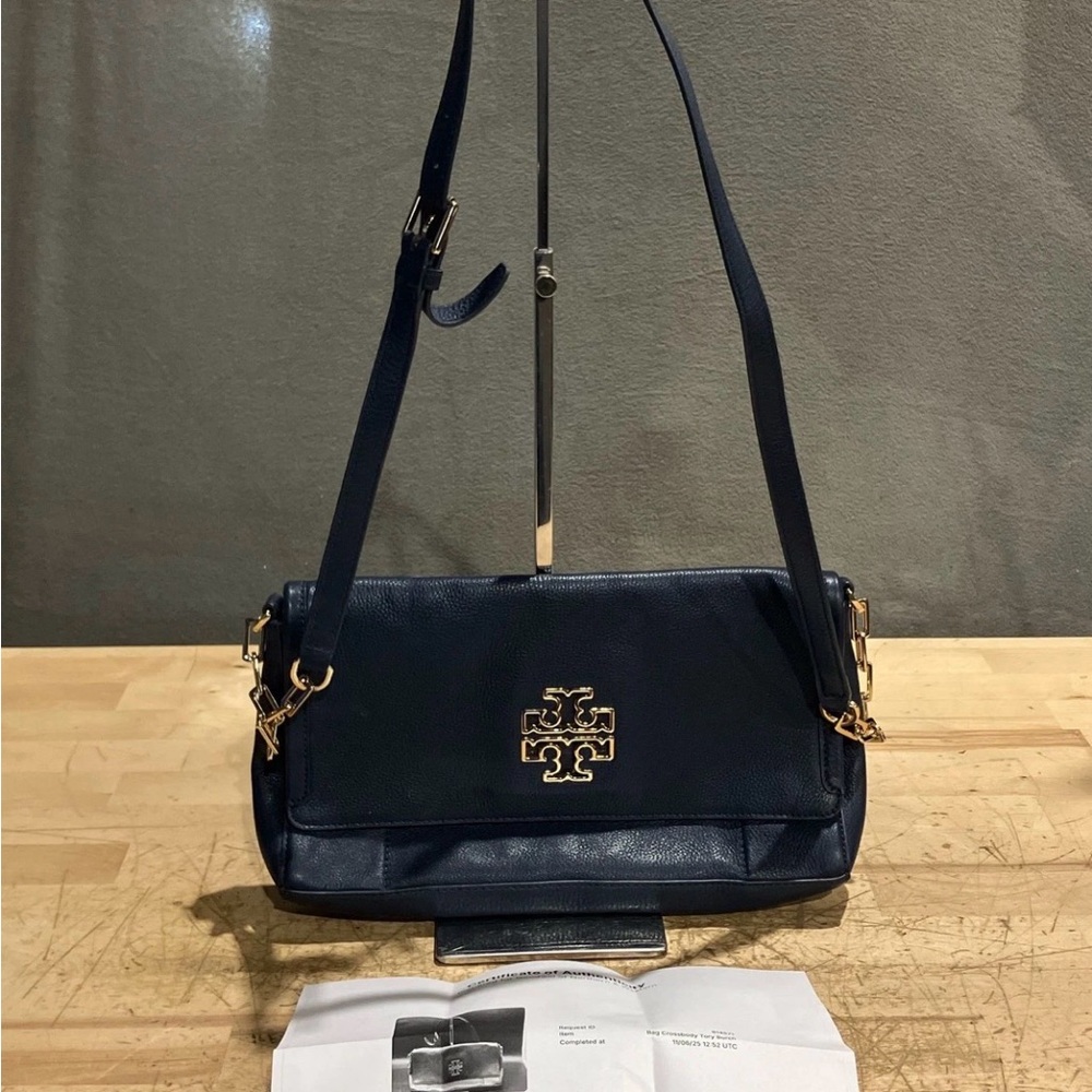 Elegant navy blue Leather Tory Burch bag with gold hardware - Picture 5 of 6